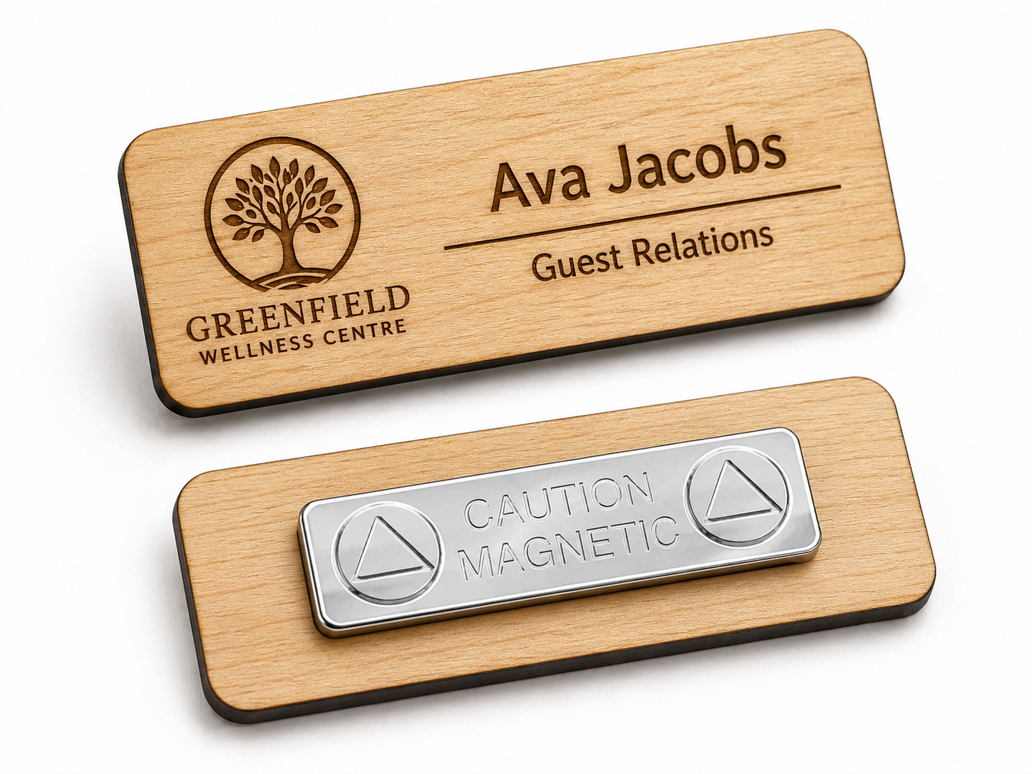 Engraved Wooden Name Badge - Magnetic Back Engraved wooden name badge with magnetic backing